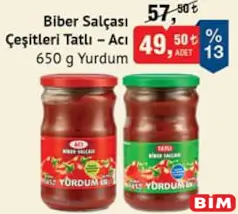 YURDUM BİBER SALÇASI ÇEŞİTLERİ ACI/TATLI 650 G fiyat ve kampanya bilgisi